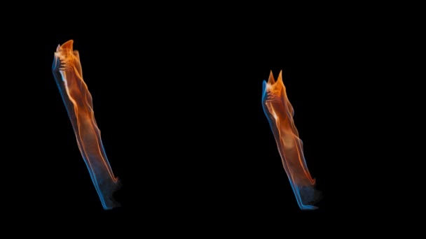 3D字母V由火出现 火焰笼罩在信上 舞动着明亮的红蓝相间的色调 大写字母和小写字母的火热符号 该文件包含一个阿尔法通道 Prores4 Rgba — 图库视频影像