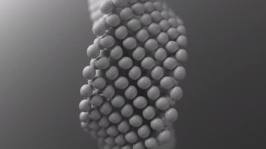 Mobius geometrik figürünün dönüşünün 3 boyutlu animasyonu. Geometri küresel şekiller dizisinden inşa edilmiştir. Yakın plan. Odaklanmayın.