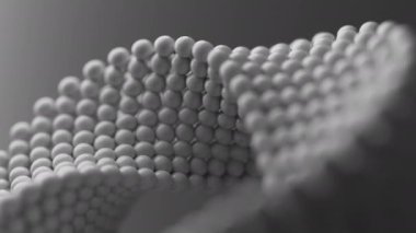 Mobius geometrik figürünün dönüşünün 3 boyutlu animasyonu. Geometri küresel şekiller dizisinden inşa edilmiştir. Yakın plan. Odaklanmayın.
