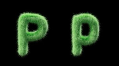 Büyük ve küçük çaplı çimli P harfinin 3 boyutlu animasyonu. Çim biçimi. Dosyada bir Alfa Kanalı var. ProRes4 RGBA