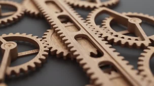 Looping Animation Group Wooden Gears Using Wooden Gear Rack Looped — Stockvideo