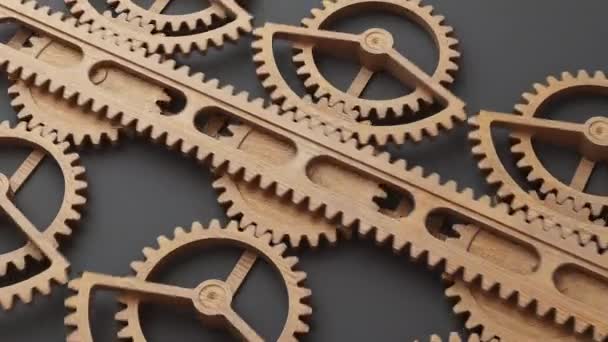 Looping Animation Group Wooden Gears Using Wooden Gear Rack Looped — Stockvideo