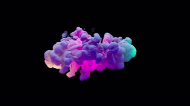 Renkli, fantastik bir patlama bir renk bulutu oluşturur. Alpha Channel 'dan. Parlak ve renkli sarı, yeşil, mor, mavi renkler boşluğu yavaşça dolduruyor..