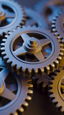 Dönen metal dişlilerin animasyonu devrede. Mekanik, endüstriyel, mühendislik veya teknoloji temalı arka plan ve hareket grafikleri için ideal.