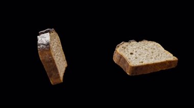 Eksenleri etrafında iki çeşit somun kekin döngüsel dönüşü. Döngü hareketi. Yakın plan. Alfa Kanalı.