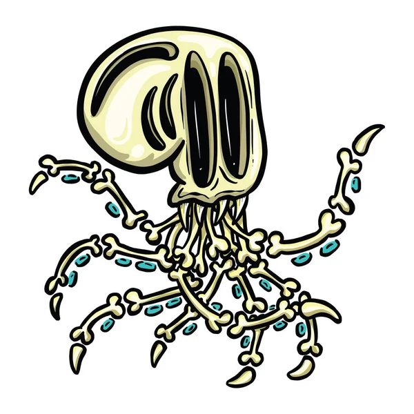 Octopus Esqueleto Halloween Cartoon Ilustração Com Suckers Deep Sea Criatura — Vetor de Stock