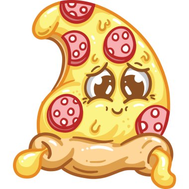 Tatlı Çizgi Film Pizza Pepperoni Emoji Yüz Maskot ya da Logo Tasarımı