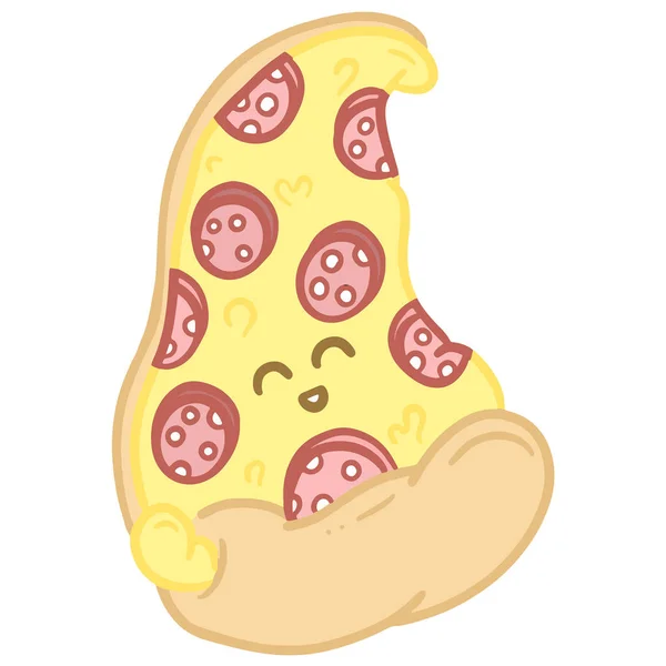 Mignon Dessin Animé Pizza Tranche Pepperoni Emoji Visage Illustration Pour — Image vectorielle