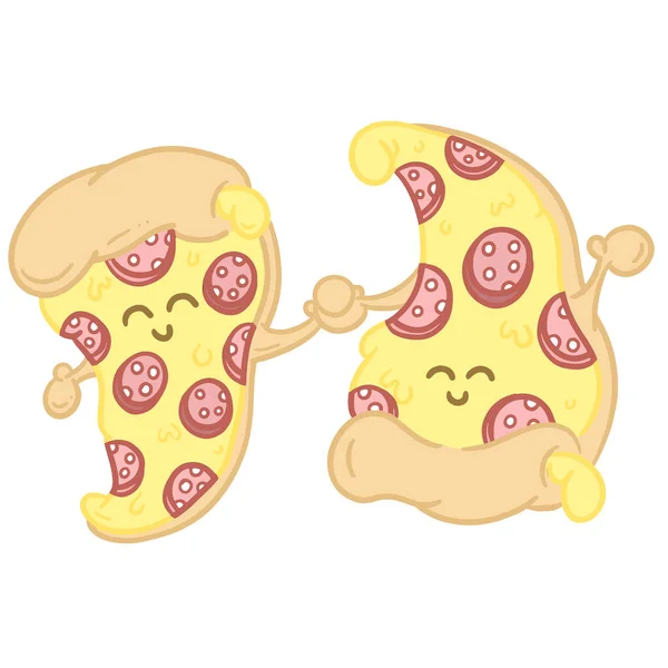 Cute Cartoon Pizza Slice Pepperoni Emoji Face Illustration Para Uma — Vetor de Stock
