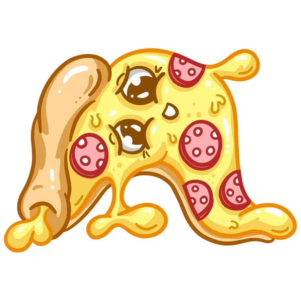 Мила Мультяшна Піца Скибочка Pepperoni Emoji Face Ілюстрація Талісмана Або — стоковий вектор