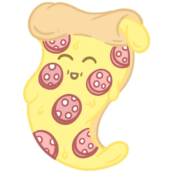 Tatlı Çizgi Film Pizza Pepperoni Emoji Yüz Maskot Logo Tasarımı — Stok Vektör