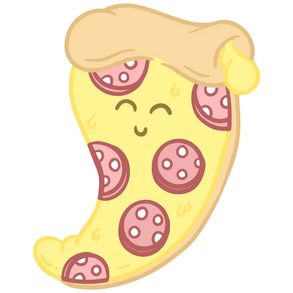 Χαριτωμένο Cartoon Pizza Φέτα Pepperoni Emoji Εικονογράφηση Προσώπου Για Μια — Διανυσματικό Αρχείο