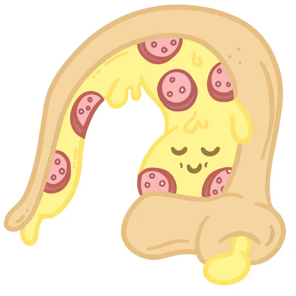 Carino Cartone Animato Pizza Fetta Pepperoni Emoji Face Illustrazione Una — Vettoriale Stock