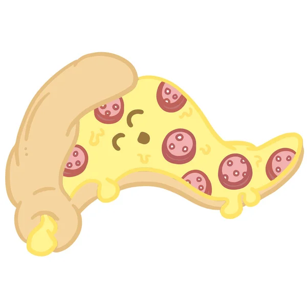 Cute Cartoon Pizza Slice Pepperoni Emoji Face Illustration Mascot Logo — 스톡 벡터