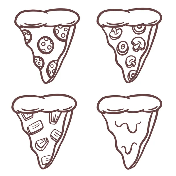 Pizza Slice Vector Logo Icon Collection Pepperoni Other Toppings — Stock Vector