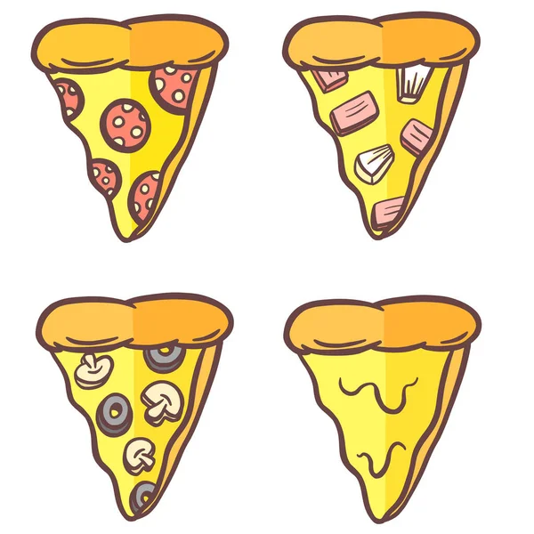 Pizza Slice Vector Logo Pictogram Collectie Pepperoni Andere Toppings — Stockvector