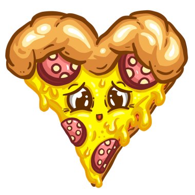 Vektör İllüstrasyonunda Peynirli Pizzalı Şirin Çizgi Film Karakteri