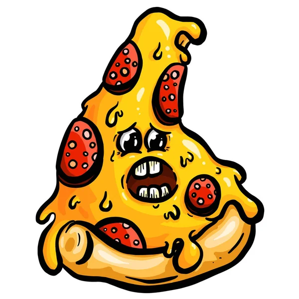 キュートな漫画のピザのスライスキャラクターベクトルイラストのチープなトッピング — ストックベクタ