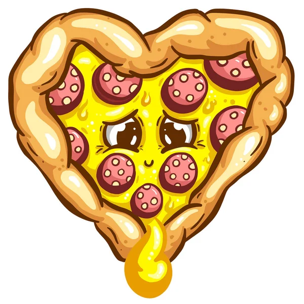 Schattig Cartoon Pizza Plak Karakter Met Kaas Toppings Vector Illustratie — Stockvector