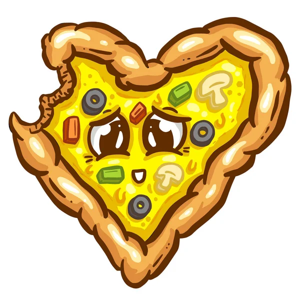 Χαριτωμένο Cartoon Pizza Φέτα Χαρακτήρα Cheesy Toppings Vector Εικονογράφηση — Διανυσματικό Αρχείο