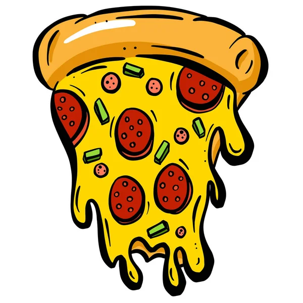 Cute Cartoon Pizza Slice Postać Serowe Szczypce Ilustracji Wektor — Wektor stockowy