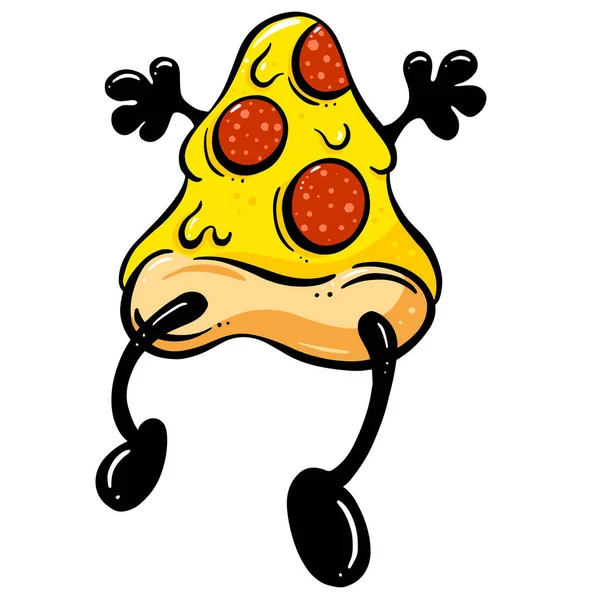 Aranyos Rajzfilm Pizza Szelet Karakter Sajtos Feltétek Vektor Illusztráció — Stock Vector