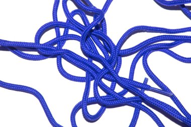 A Close Up of Blue Shoe Lace Fabric on a White Background