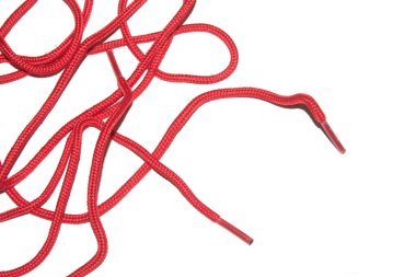 A Close Up of Red Shoe Lace Fabric on a White Background