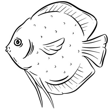 Underwater Marine Fish Cartoon Illustration in a Vector Outline Black and White 
