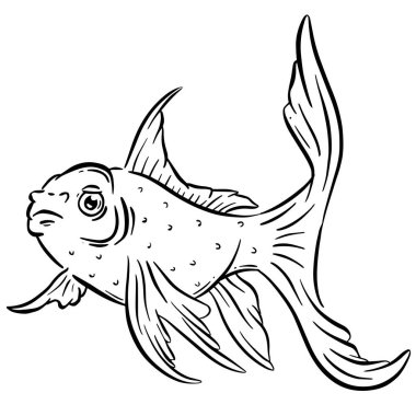 Underwater Marine Fish Cartoon Illustration in a Vector Outline Black and White 