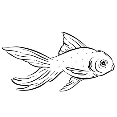 Underwater Marine Fish Cartoon Illustration in a Vector Outline Black and White 