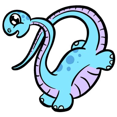 Cute Diplodocus or Plesiosaur Cartoon Dinosaur Illustration in Vector in Bright Colour