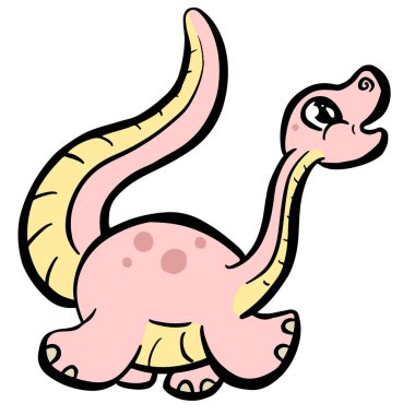 Cute Diplodocus or Plesiosaur Cartoon Dinosaur Illustration in Vector in Bright Colour