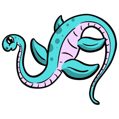 Cute Diplodocus or Plesiosaur Cartoon Dinosaur Illustration in Vector in Bright Colour