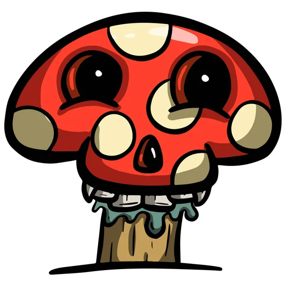Forma Assustadora Caveira Halloween Toadstool Venenoso Vermelho Personagem Desenhos Animados — Vetor de Stock