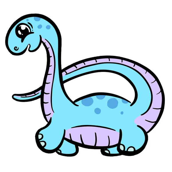Cute Diplodocus Plesiosaur Cartoon Dinosaur Illustration Vector Bright Colour —  Vetores de Stock