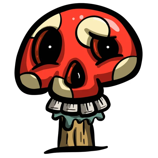 Spooky Halloween Skull Shape Red Toadstool Venenoso Personaje Historieta Setas — Vector de stock