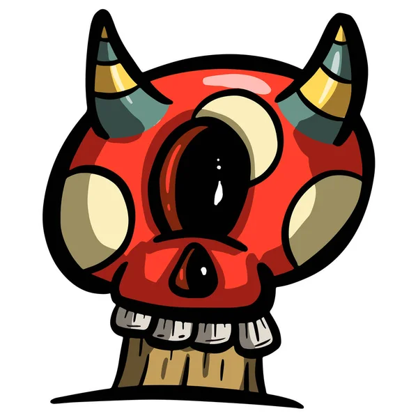 Spooky Halloween Forme Crâne Rouge Empoisonné Tabouret Champignon Personnage Bande — Image vectorielle