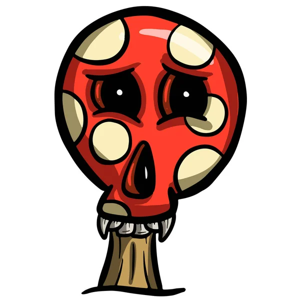 Spooky Halloween Skull Shape Red Poisonous Toadstool Mushroom Cartoon Character — Stock Vector