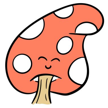 Şirin Çizgi Film Toadstool Mantar Çizgi Filmi Karakteri Emoji Tarzı Vektör İllüstrasyonu