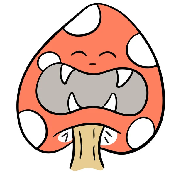 Cute Cartoon Toadstool Mushroom Cartoon Character Emoji Style Vector Illustration — 스톡 벡터