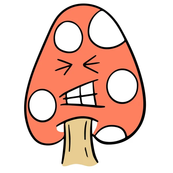 Χαριτωμένο Σκίτσο Toadstool Μανιτάρι Γελοιογραφία Χαρακτήρας Emoji Στυλ Διάνυσμα Εικονογράφηση — Διανυσματικό Αρχείο