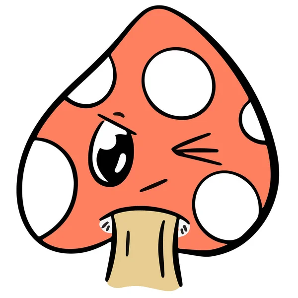 Desenhos Animados Bonitos Toadstool Cogumelo Caráter Dos Desenhos Animados Emoji — Vetor de Stock