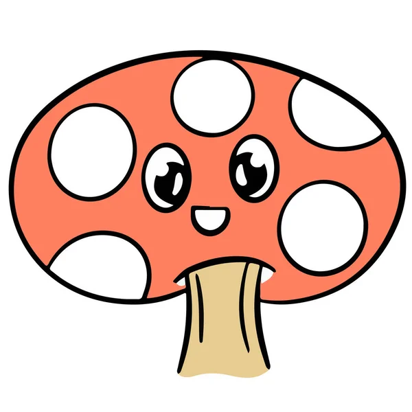 Carino Cartone Animato Fungo Fungo Fungo Personaggio Emoji Stile Vettoriale — Vettoriale Stock