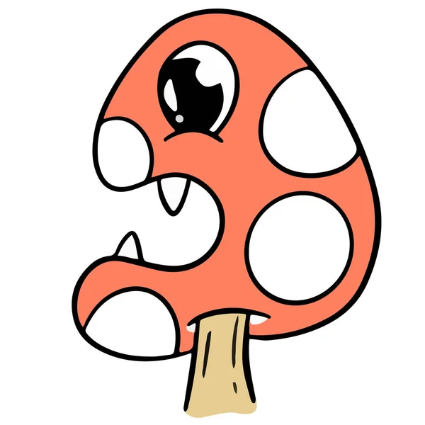 Cute Cartoon Toadstool Mushroom Cartoon Character Emoji Style Vector Illustration — 스톡 벡터