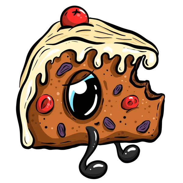 Cartoon Fruit Cake Slice Postać Emoji Ilustracja — Wektor stockowy