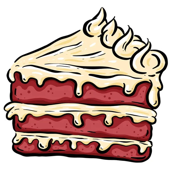 Ilustracja Postaci Kreskówki Red Velvet Cake Slice — Wektor stockowy