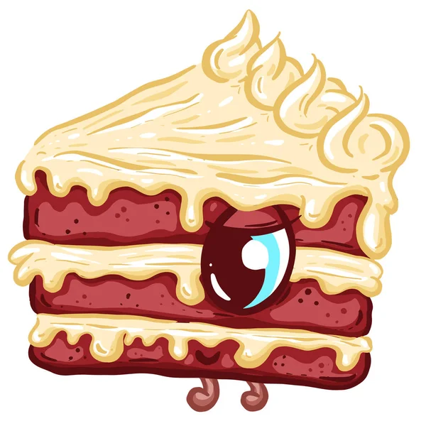 Desenhos Animados Red Velvet Cake Fatia Personagem Ilustração — Vetor de Stock