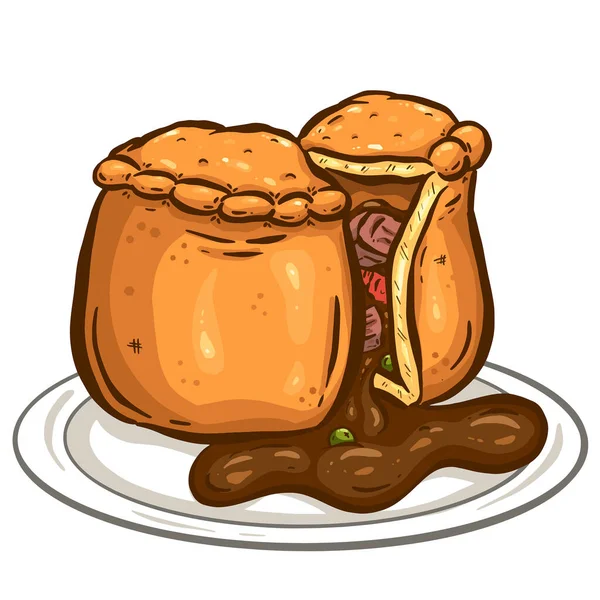 Cartoon Mięso Pie Pasty Food Illustration — Wektor stockowy