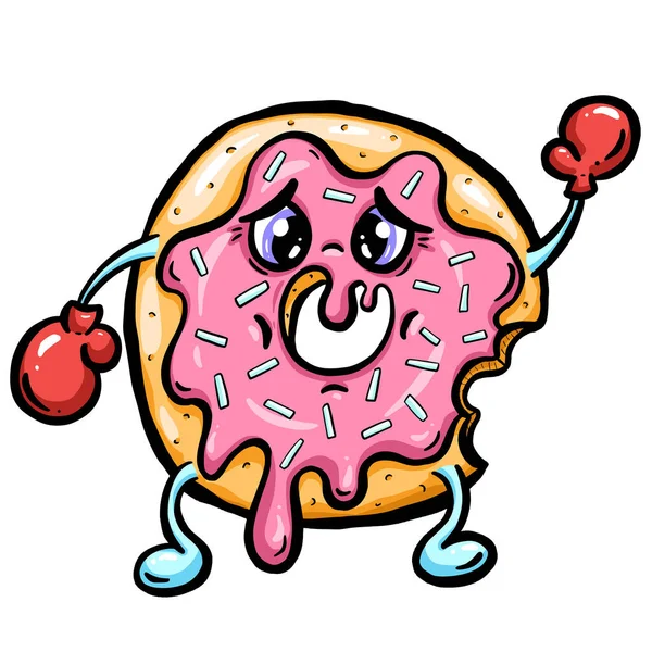 Cute Fun Cartoon Donut Doughnut Pink Frosting Character — 스톡 벡터